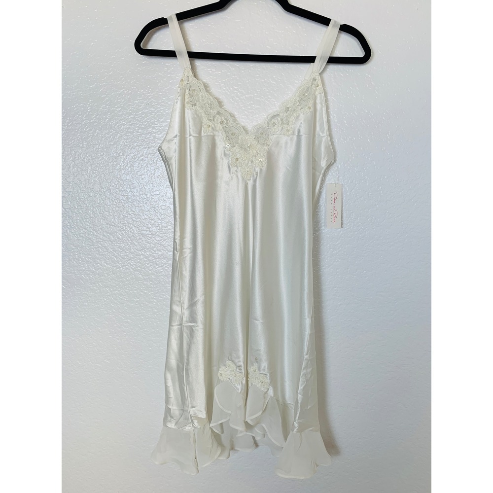 Oscar de la Renta Nightgown Women XS Oyster Satin Lace Sequin Bridal Chemise